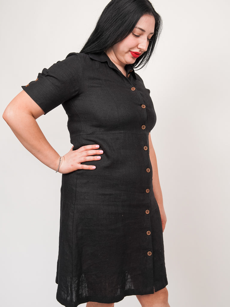 Black linen shirt dress (L-XL)