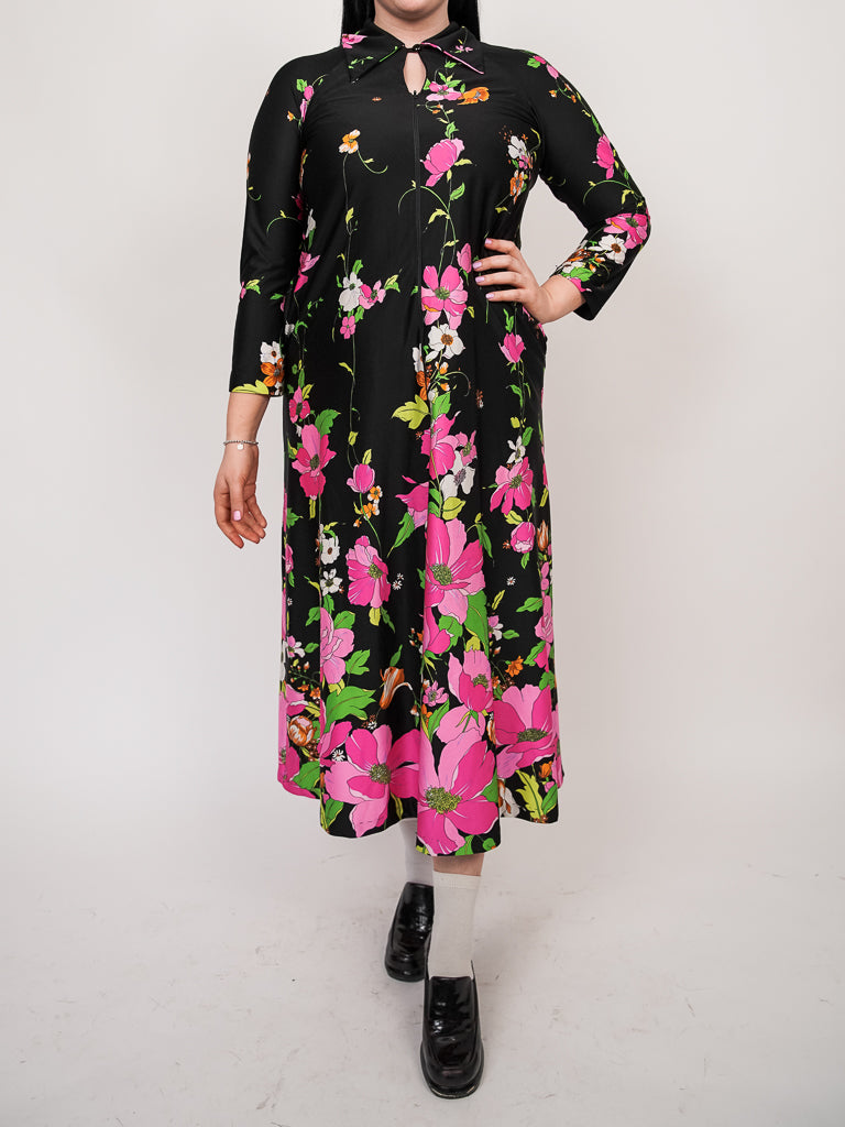 Vintage black floral lounge dress