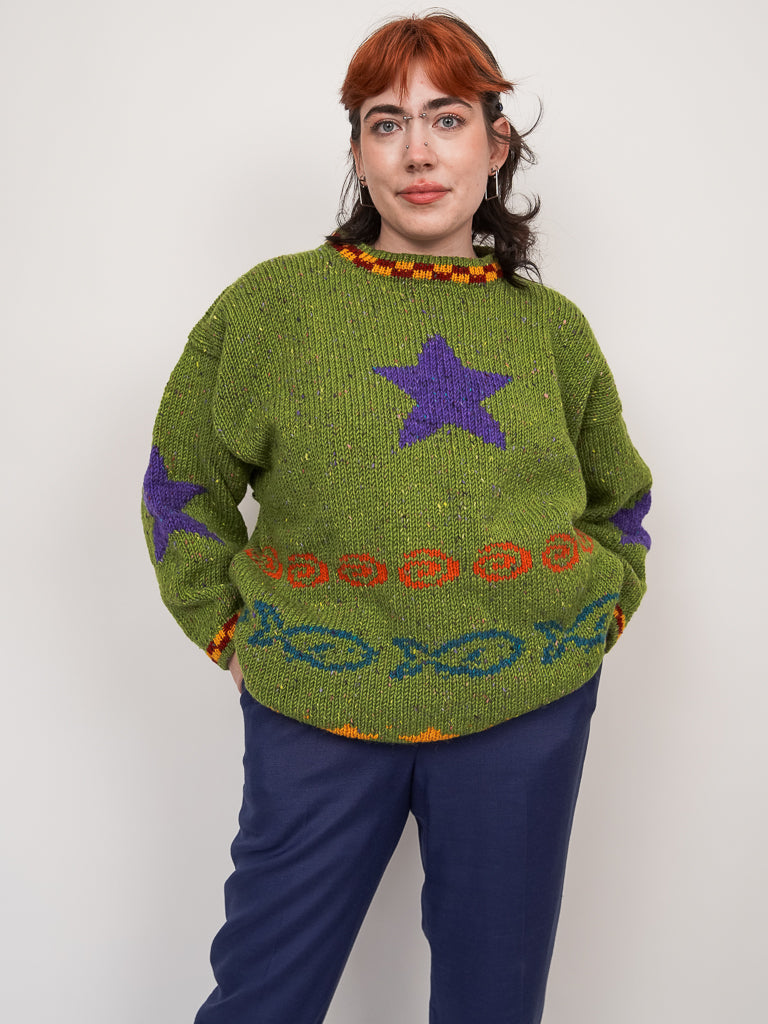 Vintage Kelly green kindergarten teacher sweater (M-2X)