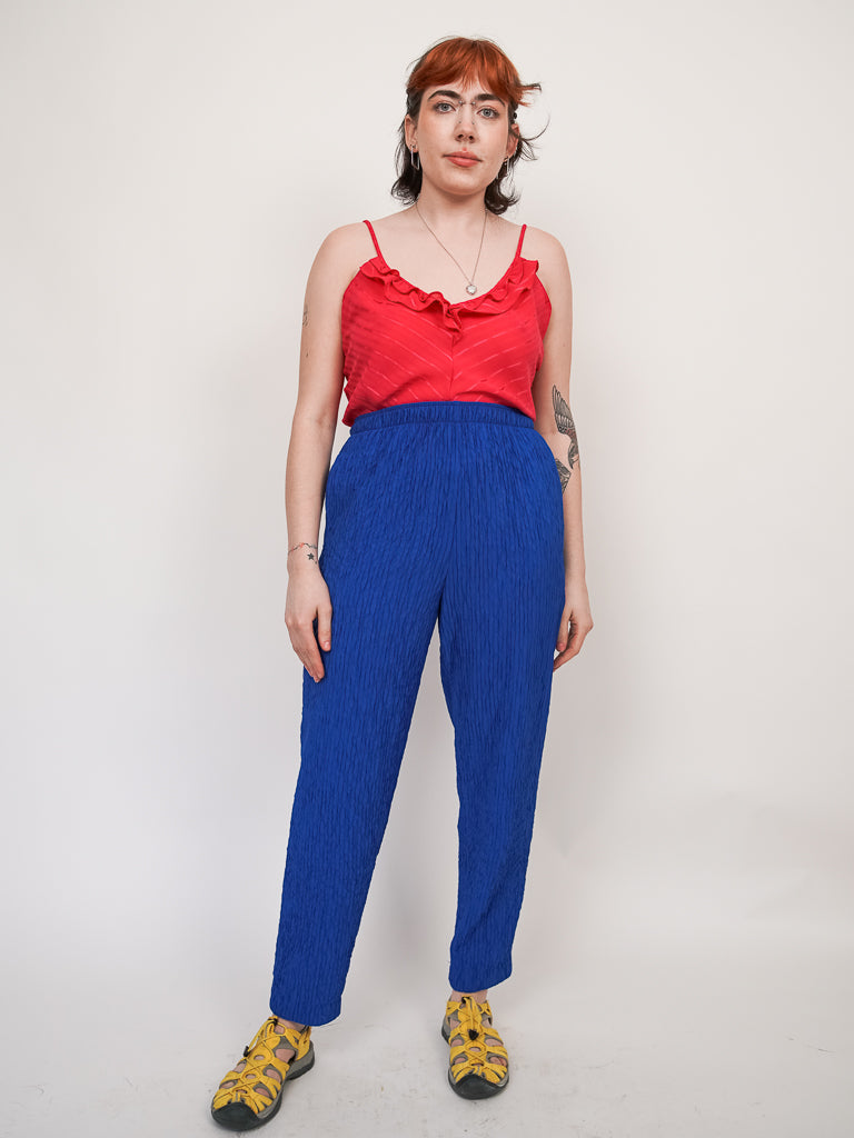 Vintage colbalt blue textured easy pants (M)