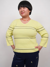 Load image into Gallery viewer, Lime green striped V-neck sweater (XL)
