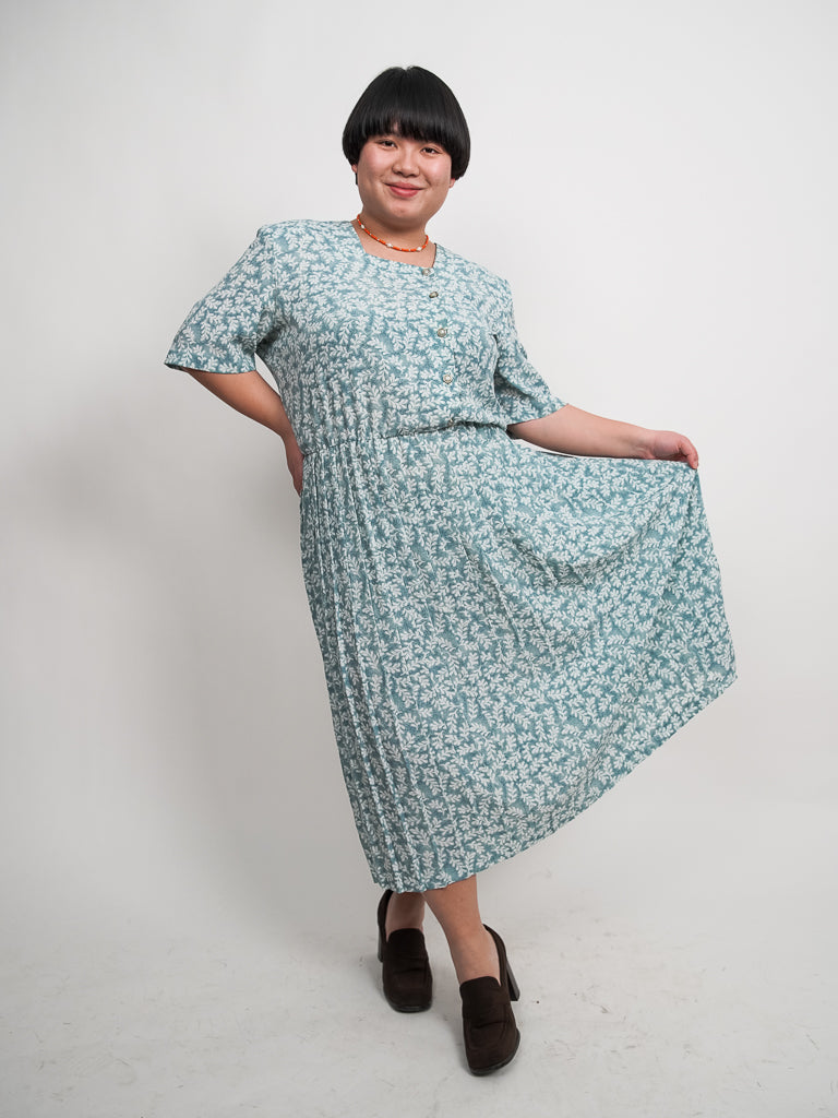 Vintage leaf pattern dress (XL-2X)