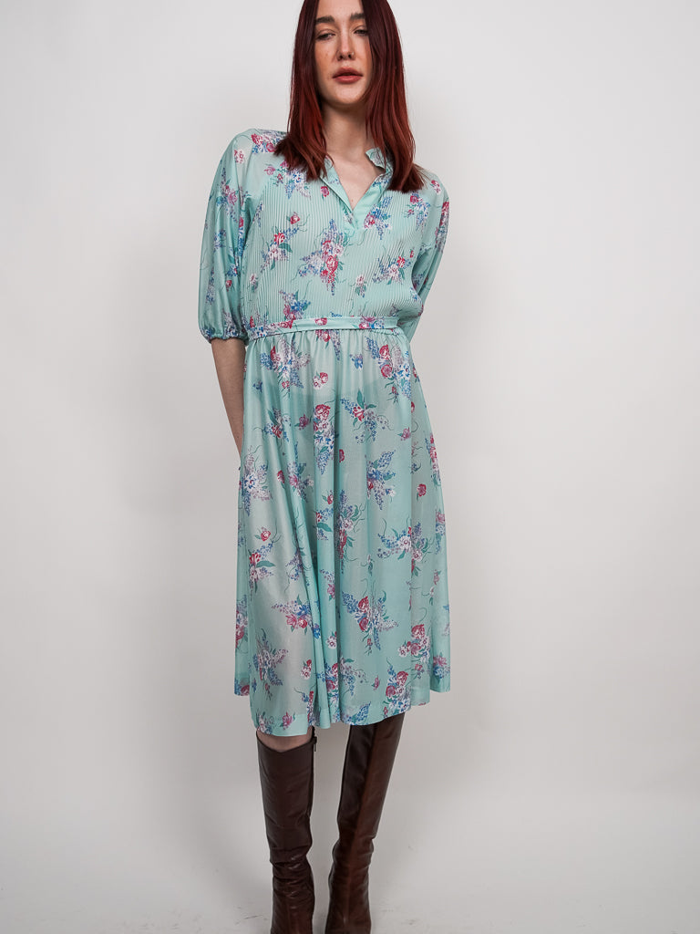 Seafoam floral boquet secretary dress (S-M)