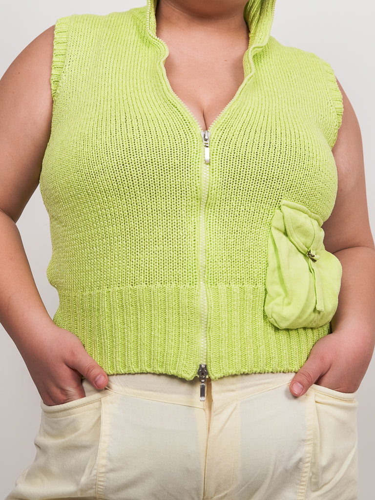 Lime green knit zip-up vest (M-L)